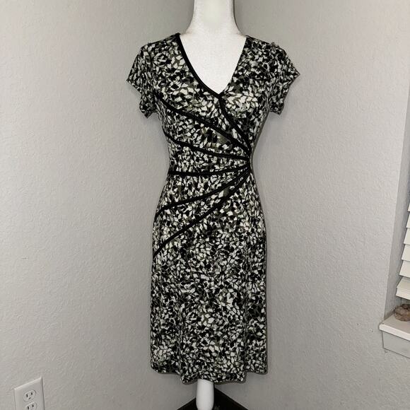 Y2K Connected Wrap Dress Women's 6P Black White Abstract Stretch V-Neck Casual - Picture 1 of 8